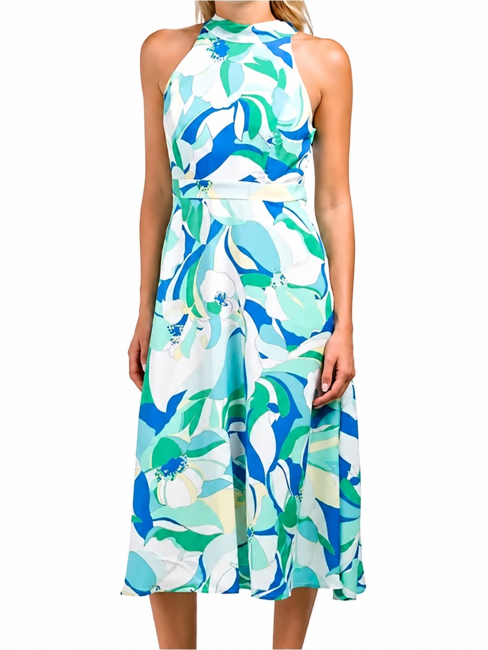 Tahari Halter Tie-Neck Sleeveless Midi Dress Pink & Orange Size 14